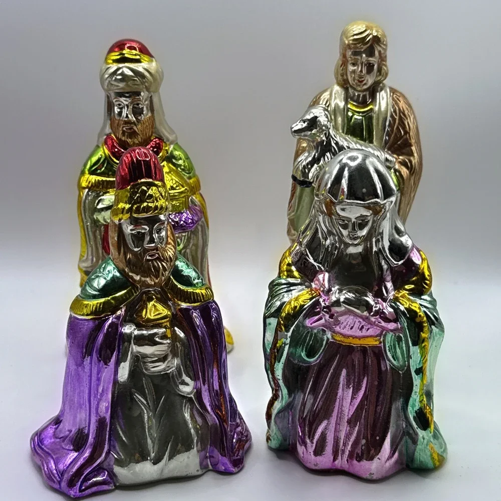 (4) Vintage Porcelain Lustre Creche Scene‎ Christmas Nativity Polychrome Figures